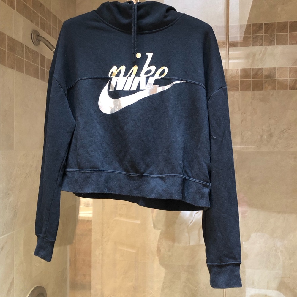 Nike Black Cropped Hoodie foil gold silver small women’s
